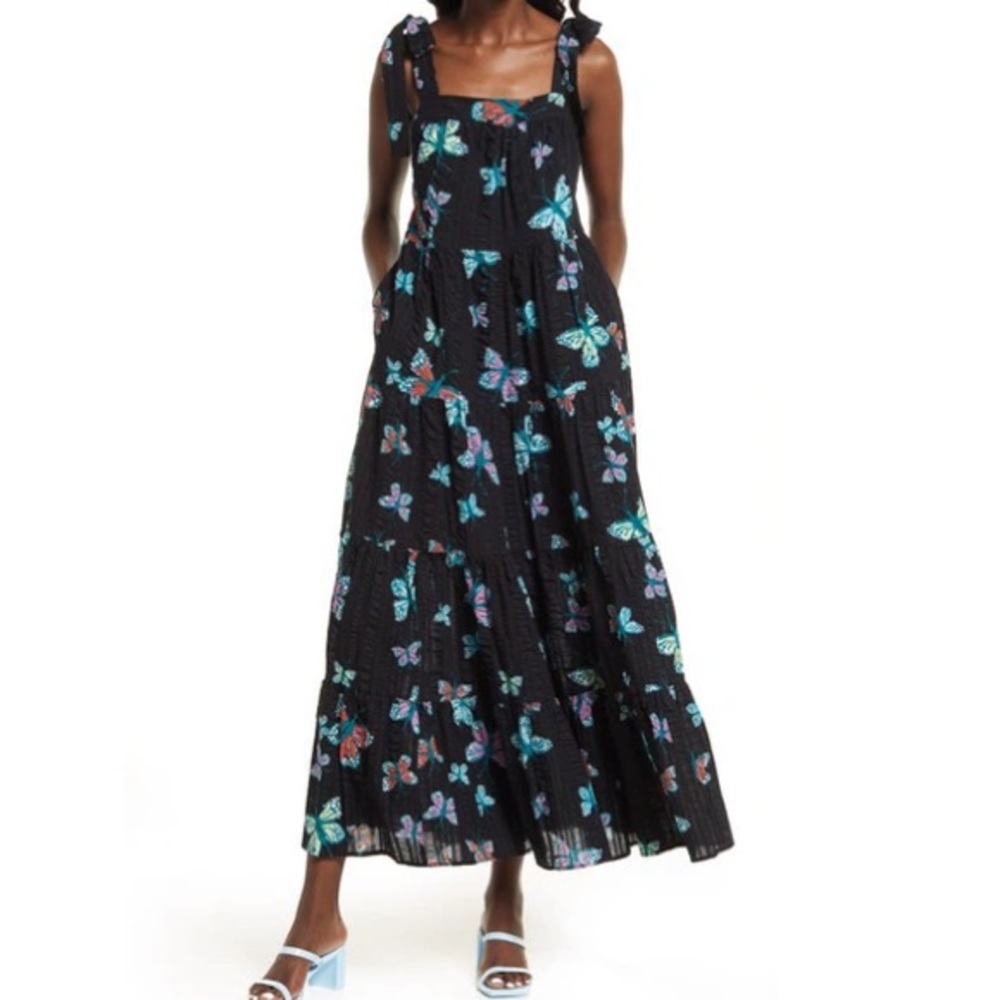 CRISTINA MARTINEZ PRINT TIERED SUNDRESS IN BLACK BUTTERFLY BEAUTY SIZE 3X